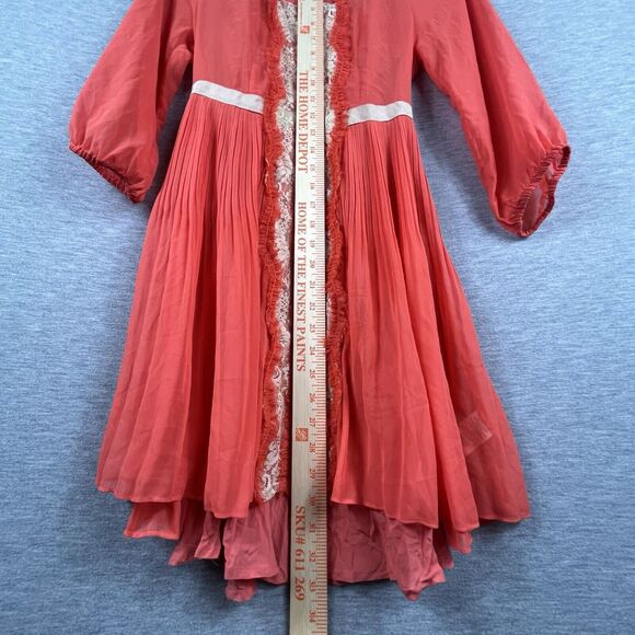 Free People Womens Dress Orange Chiffon 2 With Slip Sheer Boho 60s Lace Pleated - Picture 8 of 11